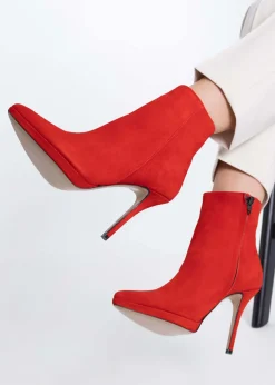 Abigail Red Suede Platform Ankle Boots