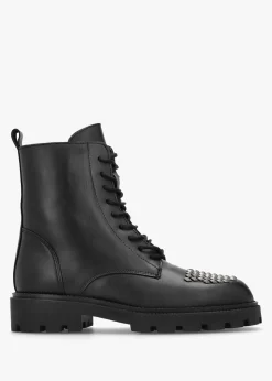 Abode Black Leather Embellished Ankle Boots