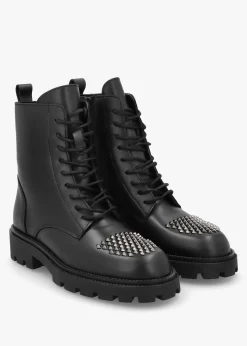 Abode Black Leather Embellished Ankle Boots