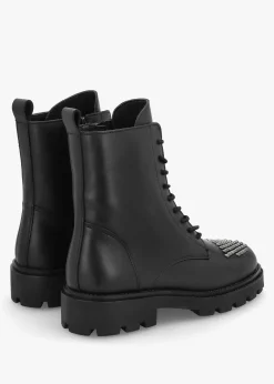 Abode Black Leather Embellished Ankle Boots
