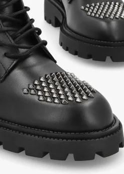 Abode Black Leather Embellished Ankle Boots