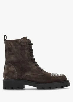Abode Brown Suede Embellished Ankle Boots