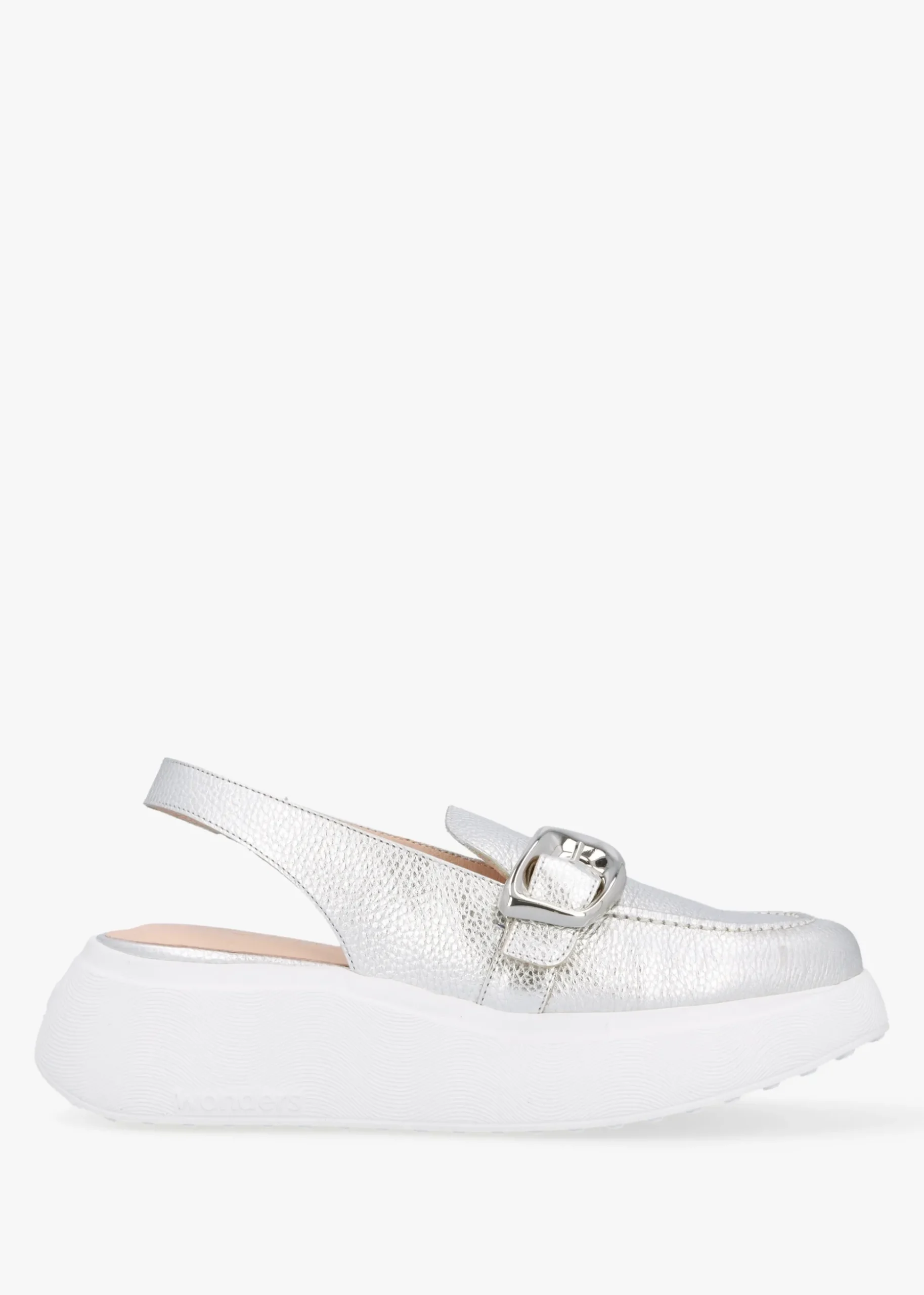 Acalia Silver Leather Chunky Low Wedge Sling Backs