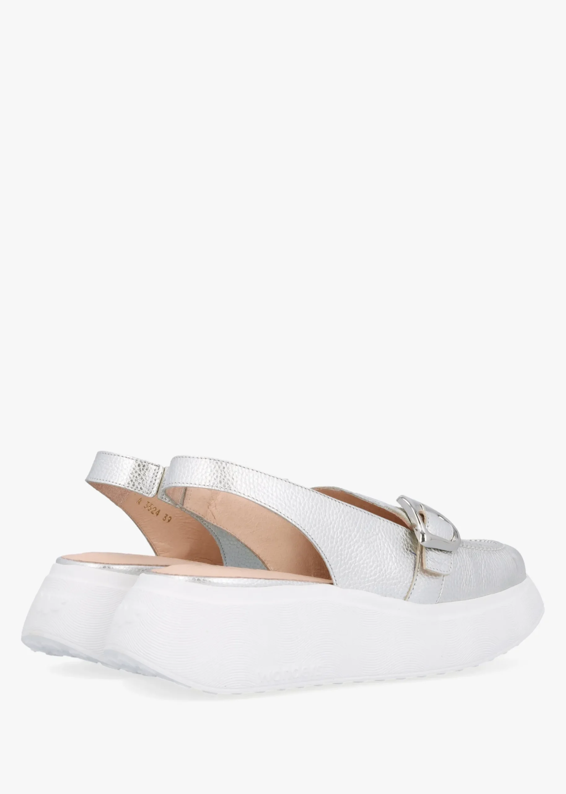 Acalia Silver Leather Chunky Low Wedge Sling Backs