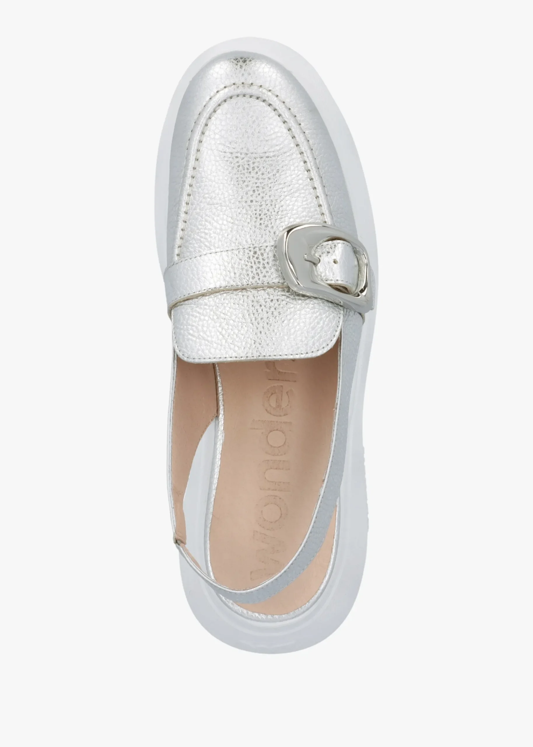 Acalia Silver Leather Chunky Low Wedge Sling Backs