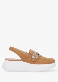 Acalia Tan Suede Chunky Low Wedge Sling Backs