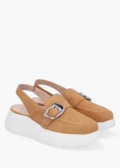 Acalia Tan Suede Chunky Low Wedge Sling Backs