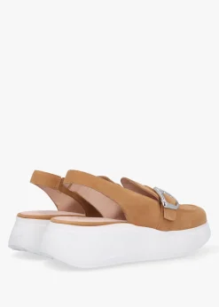 Acalia Tan Suede Chunky Low Wedge Sling Backs