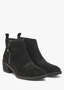 Ackie Black Suede Western Ankle Boots