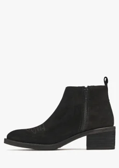 Ackie Black Suede Western Ankle Boots