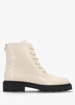 Acorn White Patent Leather Lace Up Ankle Boots