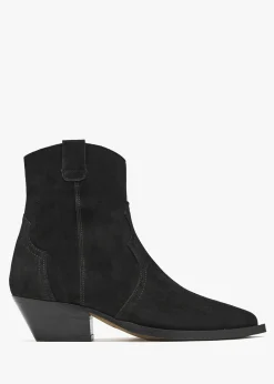 Addax Black Suede Western Ankle Boots
