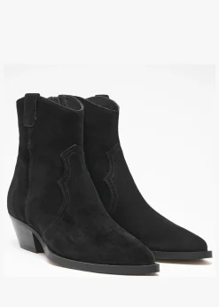 Addax Black Suede Western Ankle Boots