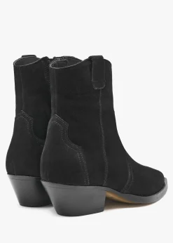 Addax Black Suede Western Ankle Boots
