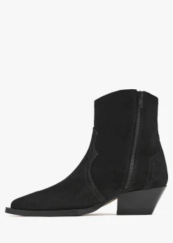 Addax Black Suede Western Ankle Boots
