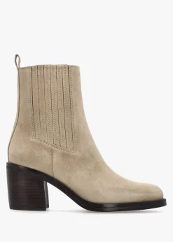 Adios Beige Suede Western Chelsea Mid-Heel Boots
