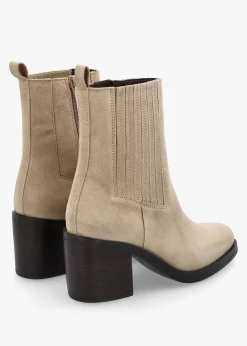 Adios Beige Suede Western Chelsea Mid-Heel Boots