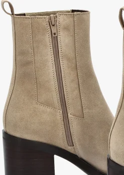 Adios Beige Suede Western Chelsea Mid-Heel Boots