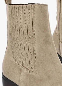 Adios Beige Suede Western Chelsea Mid-Heel Boots