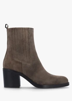 Adios Brown Suede Western Chelsea Mid-Heel Boots
