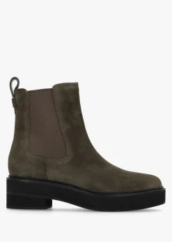 Adrianna Dark Olive Suede Chunky Chelsea Boots