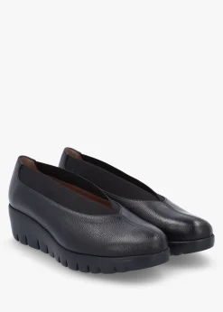 Agadir Black Leather Wedge Shoes