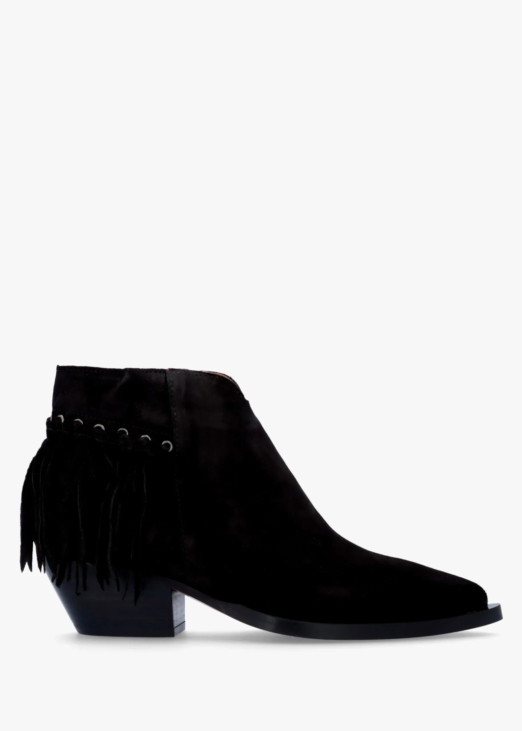 Ajax Black Suede Fringed Western Stacked Heel Ankle Boots