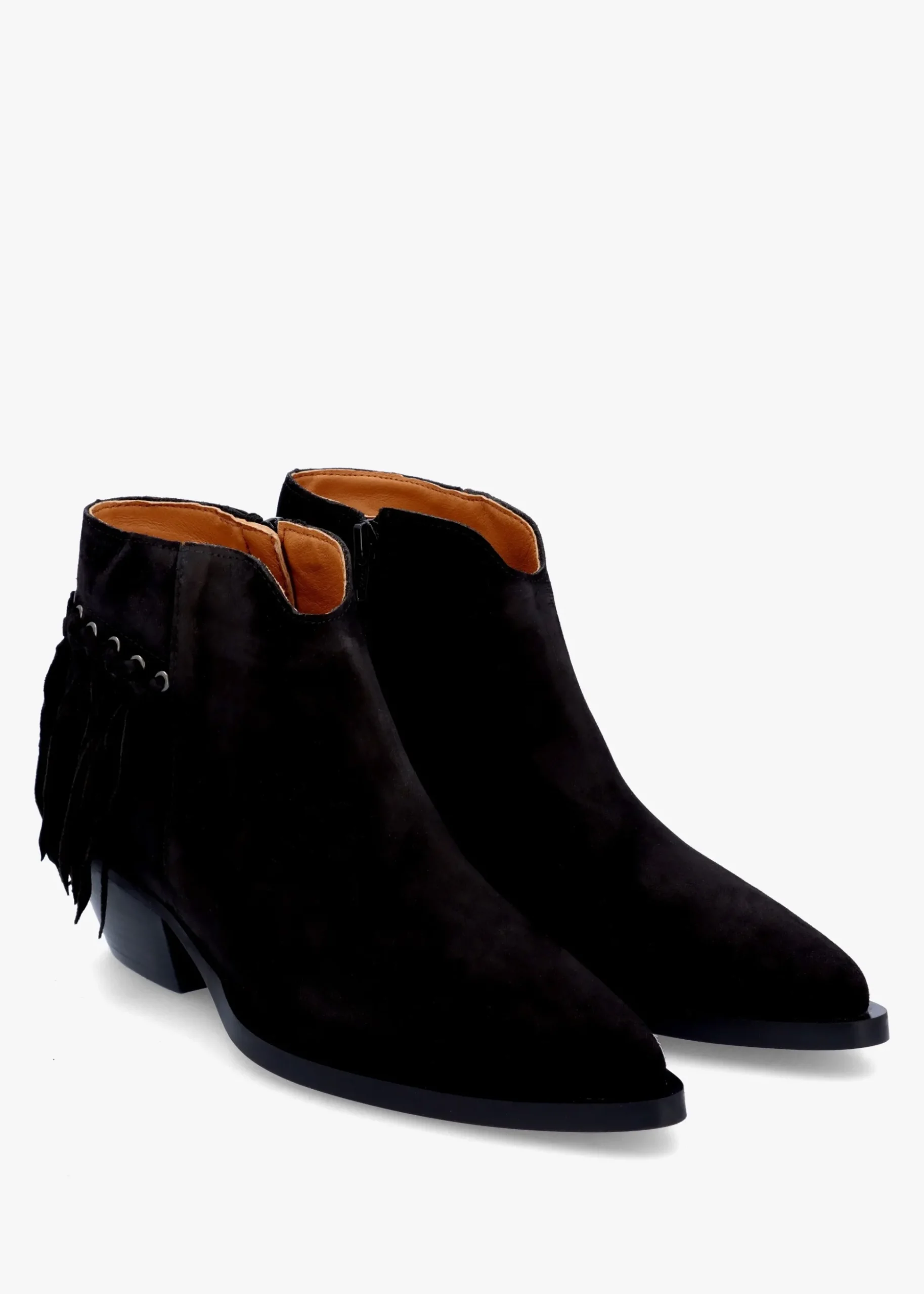 Ajax Black Suede Fringed Western Stacked Heel Ankle Boots