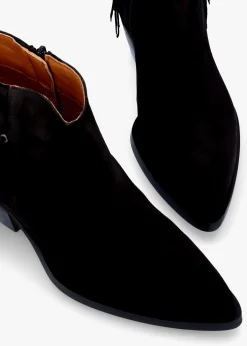 Ajax Black Suede Fringed Western Stacked Heel Ankle Boots