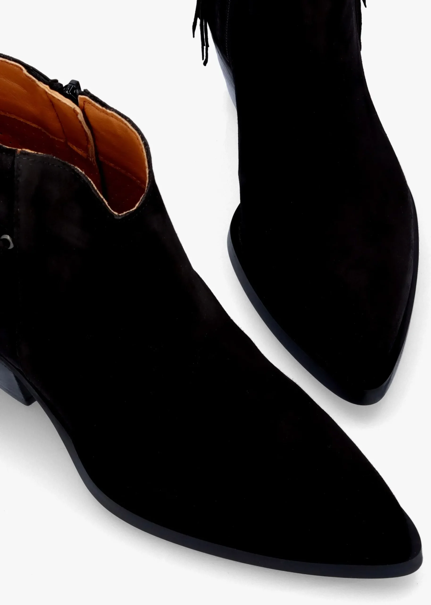 Ajax Black Suede Fringed Western Stacked Heel Ankle Boots
