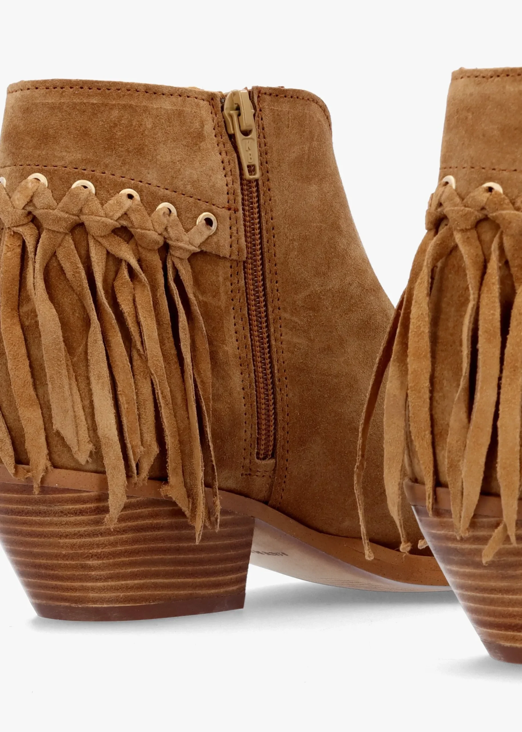 Ajax Tan Suede Fringed Western Stacked Heel Ankle Boots
