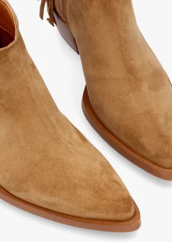Ajax Tan Suede Fringed Western Stacked Heel Ankle Boots