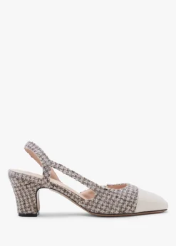 Akira Beige Houndstooth Block Heel Slingbacks