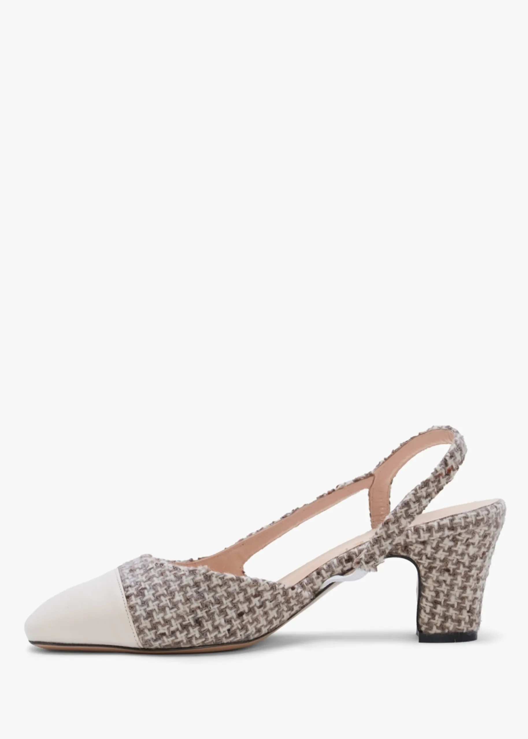 Akira Beige Houndstooth Block Heel Slingbacks