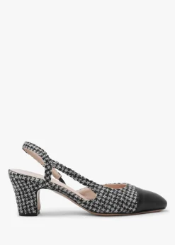 Akira Black Houndstooth Block Heel Slingbacks