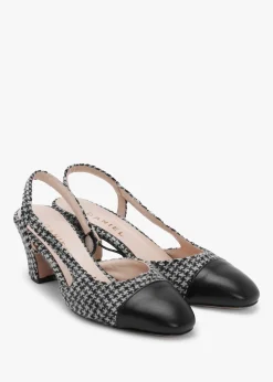 Akira Black Houndstooth Block Heel Slingbacks