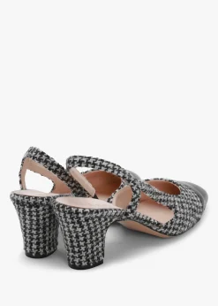 Akira Black Houndstooth Block Heel Slingbacks