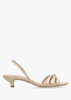 Akittie Beige Leather Kitten Heel Sandals