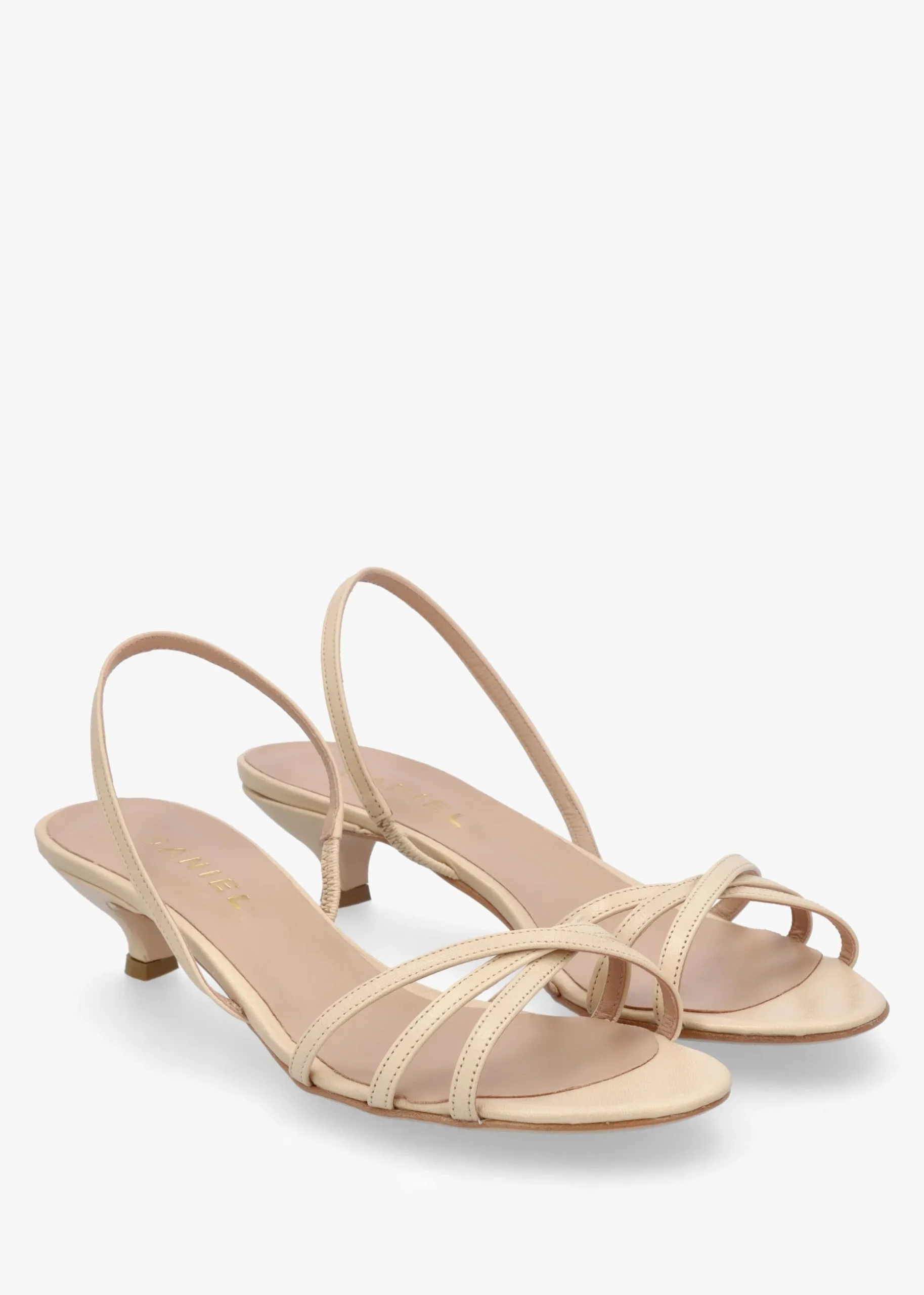 Akittie Beige Leather Kitten Heel Sandals