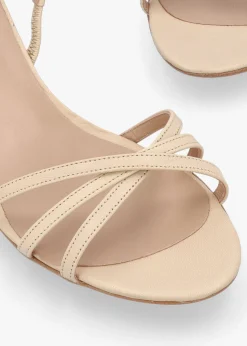 Akittie Beige Leather Kitten Heel Sandals