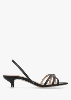 Akittie Black Leather Kitten Heel Sandals