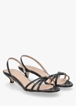 Akittie Black Leather Kitten Heel Sandals