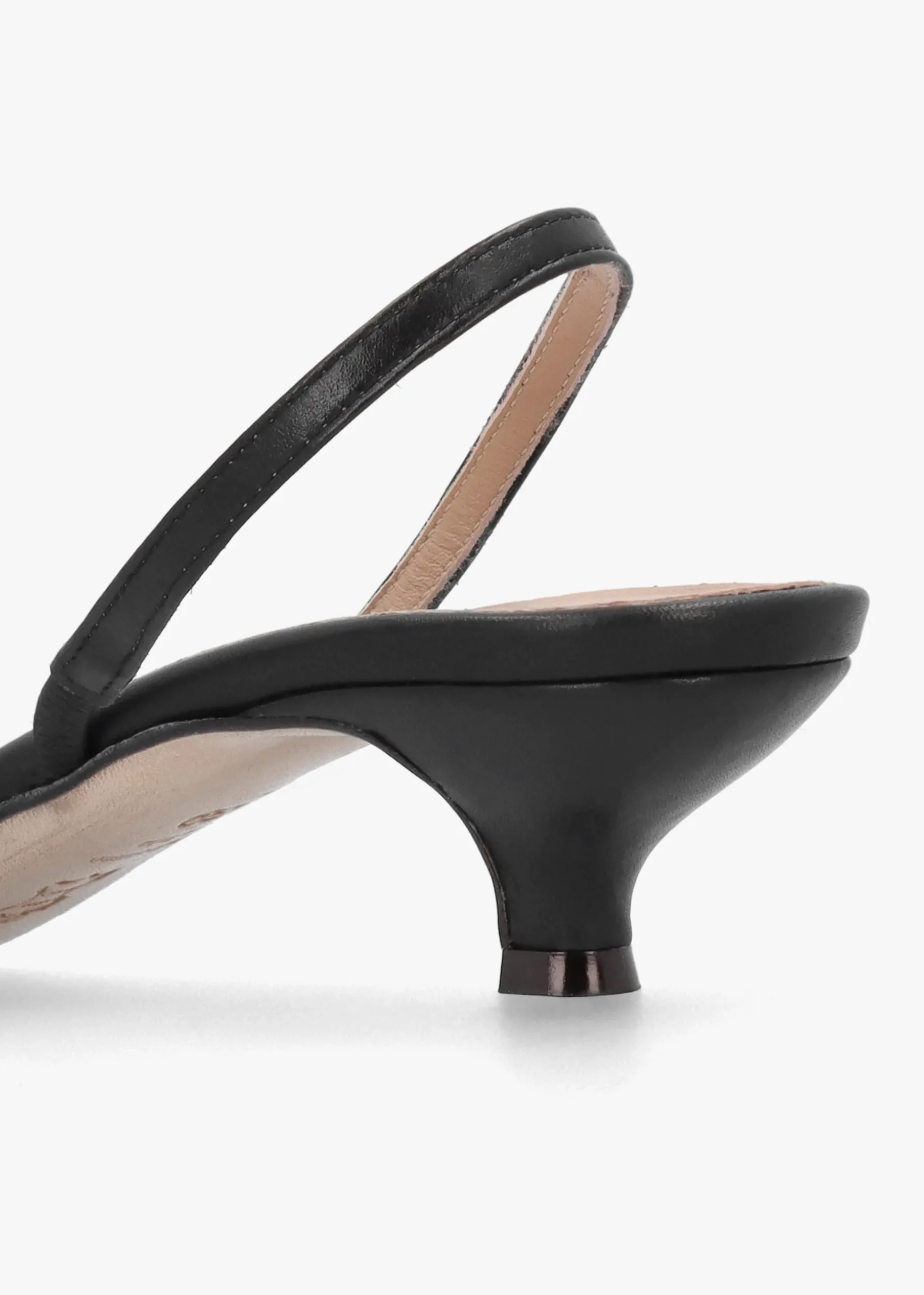 Akittie Black Leather Kitten Heel Sandals