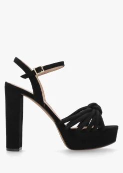 Aknot Black Suede Platform Heeled Sandals
