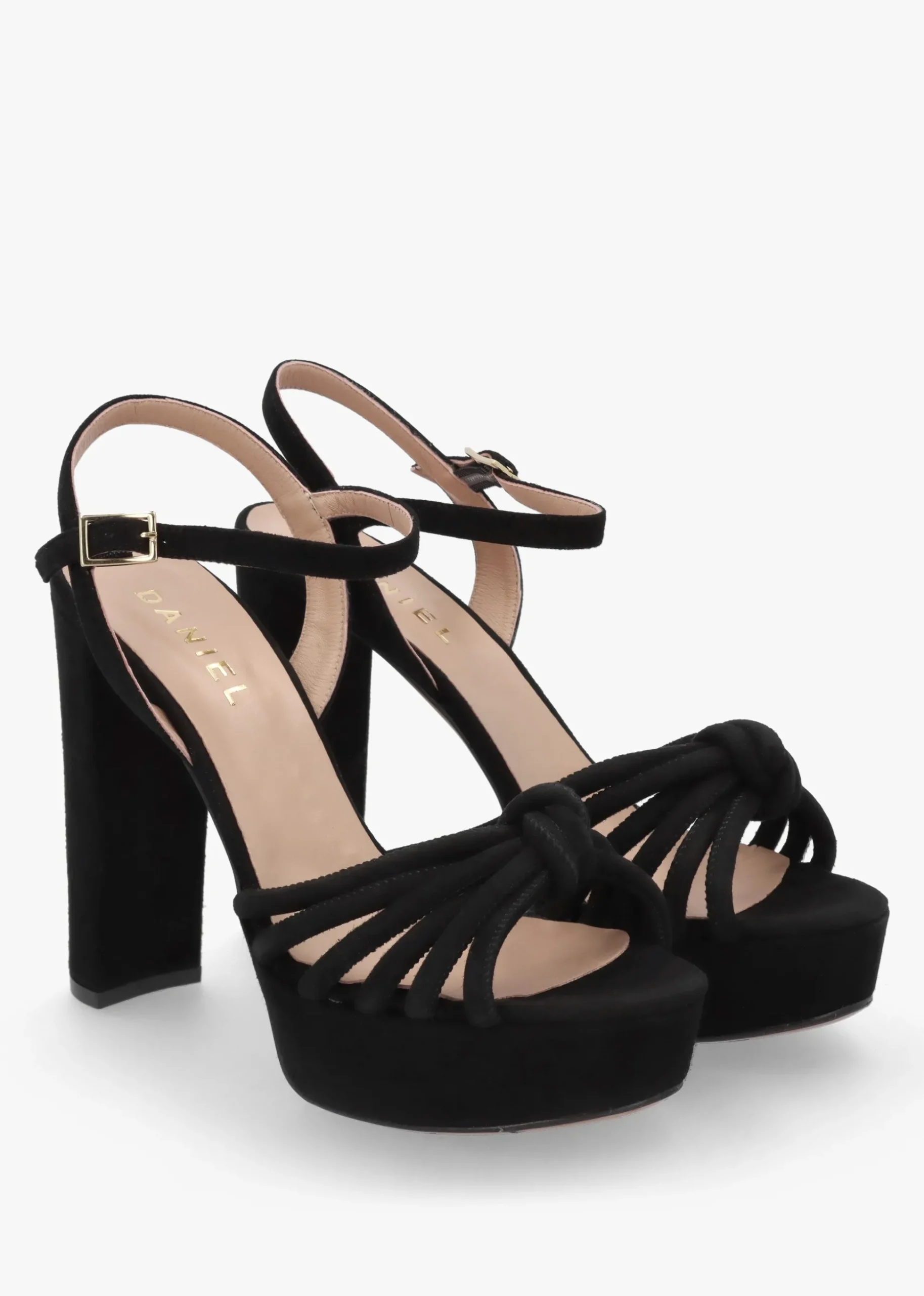 Aknot Black Suede Platform Heeled Sandals