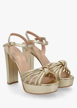 Aknot Gold Leather Platform Heeled Sandals