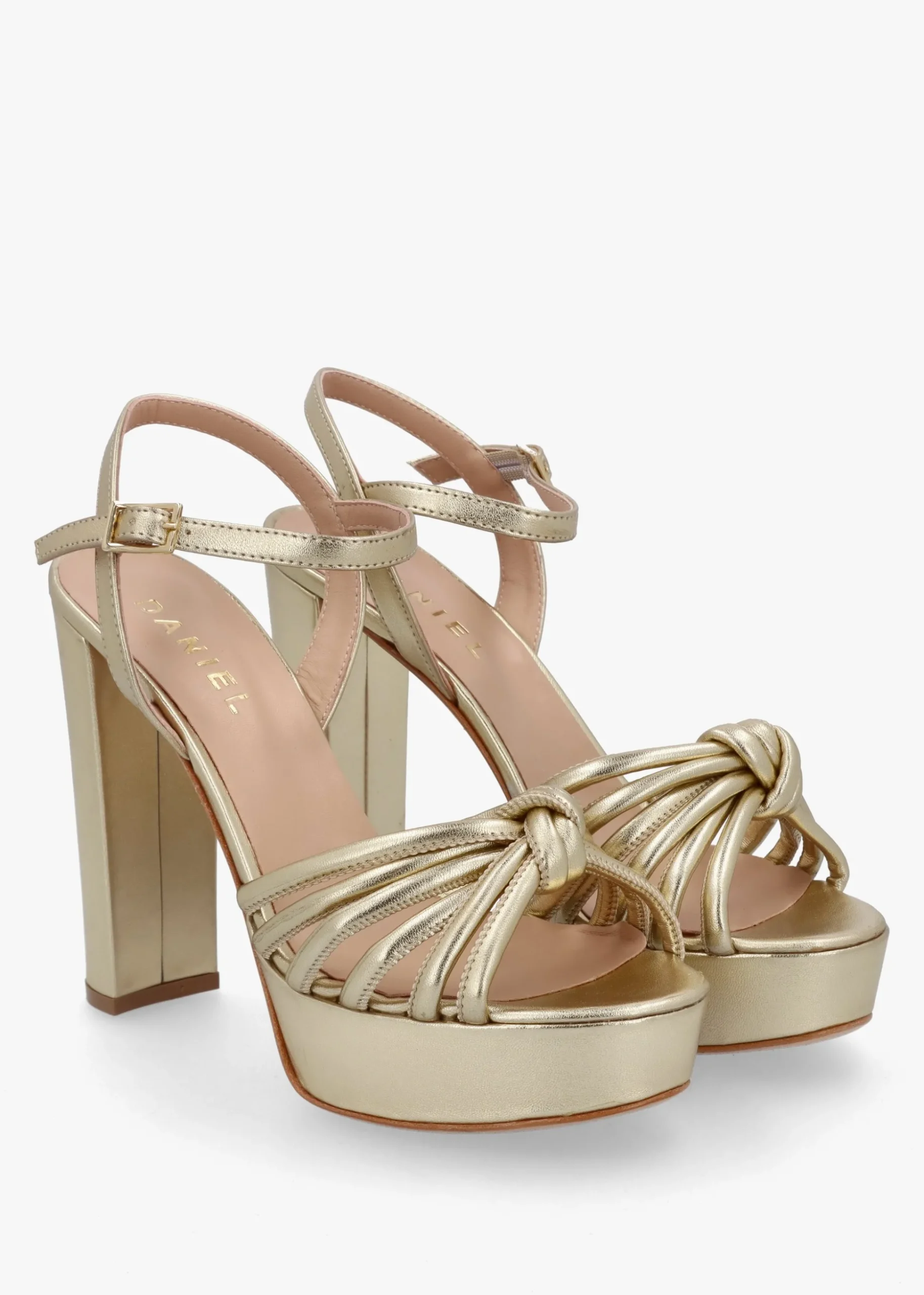 Aknot Gold Leather Platform Heeled Sandals