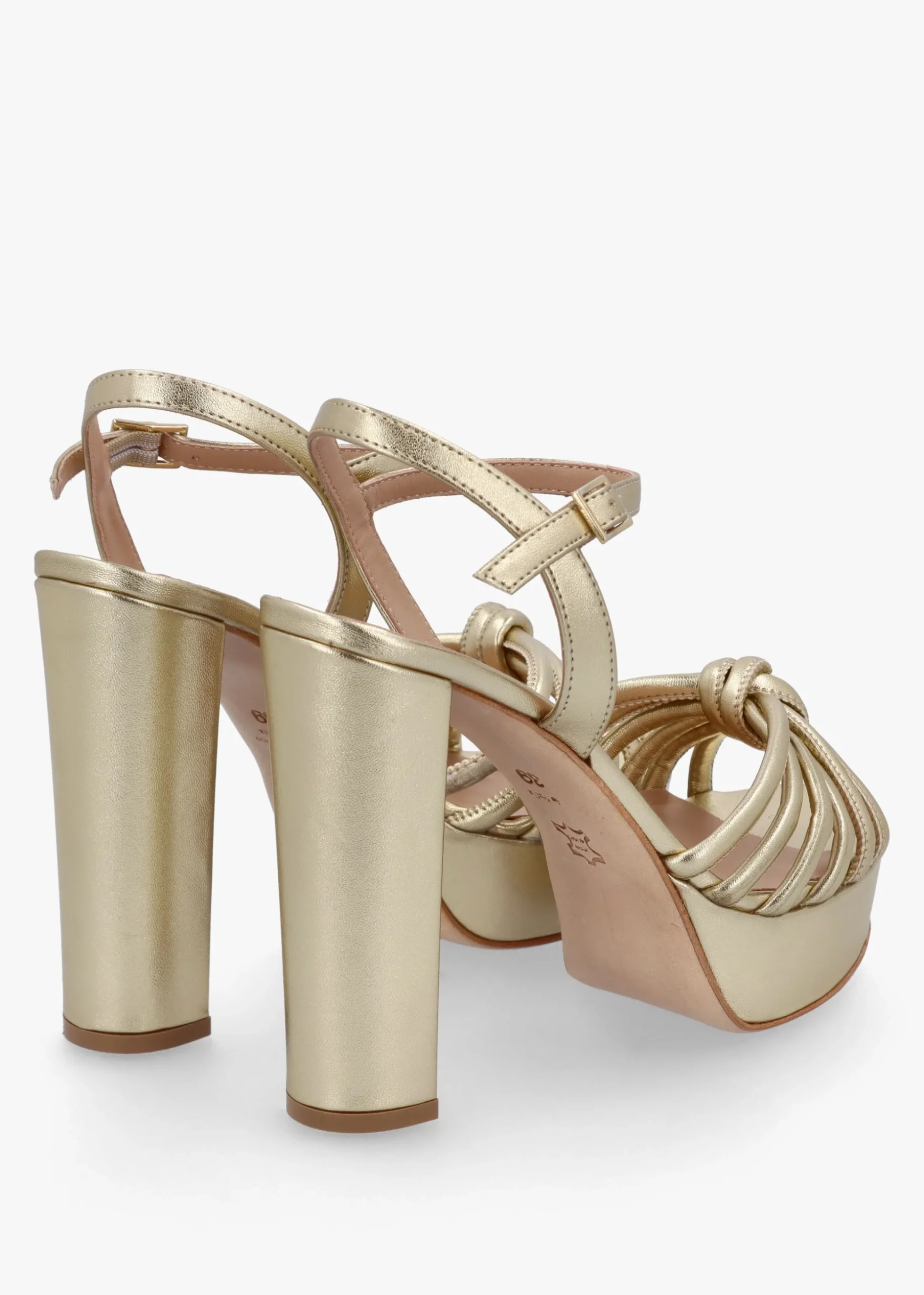 Aknot Gold Leather Platform Heeled Sandals