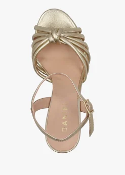 Aknot Gold Leather Platform Heeled Sandals