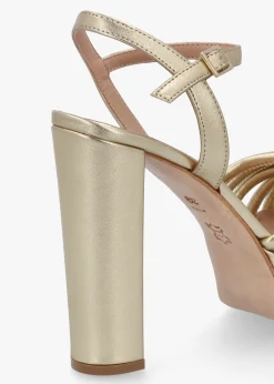 Aknot Gold Leather Platform Heeled Sandals
